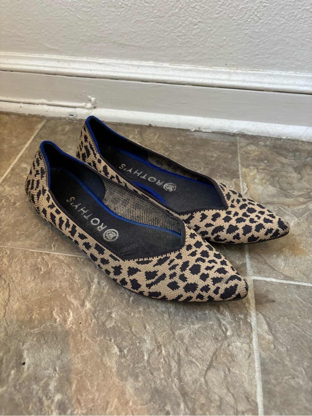 Rothy's Leopard Print Pointed Toe Flats - Beige & Black